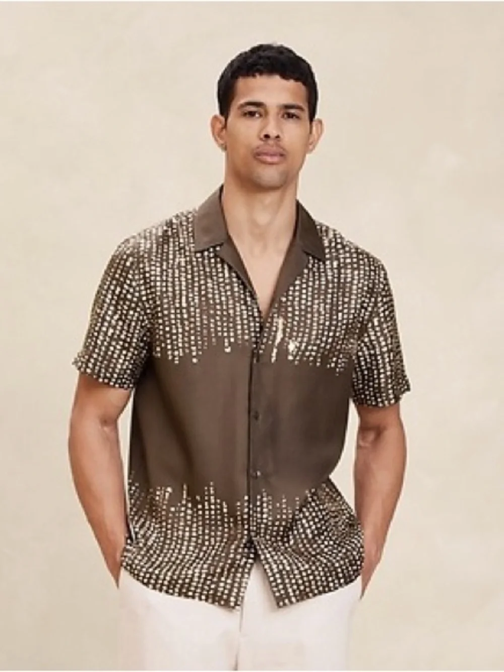 BANANA REPUBLIC Lyam Silk Resort Shirt Brown